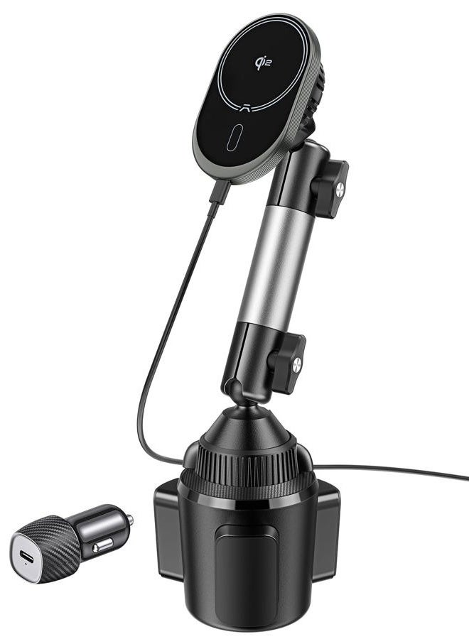 A2C for Magsafe Car Mount Charger, QI2 15W Wireless Fast Charging Cup Holder Phone Charger - Dual Cooling System, Aluminum Alloy Tri-Pivot Arm, 18 N54 Strong Magnets for iPhone 17/16/15/14/13/12 Only - Image 1