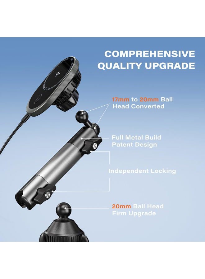 A2C for Magsafe Car Mount Charger, QI2 15W Wireless Fast Charging Cup Holder Phone Charger - Dual Cooling System, Aluminum Alloy Tri-Pivot Arm, 18 N54 Strong Magnets for iPhone 17/16/15/14/13/12 Only - Image 5
