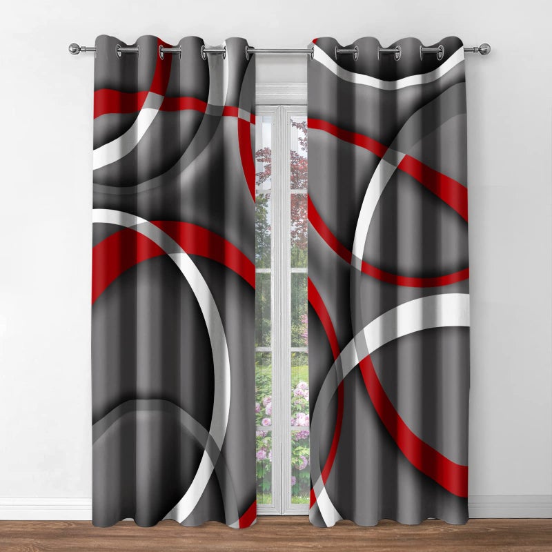 Jekeno Geometry Swirls Modern Blackout Curtains - Abstract Art Fashion Grommet Window Drapes Bedroom Decorative  Home Living Room Darkening Curtain 2 Panel Set  52"" X 84"" - Image 2