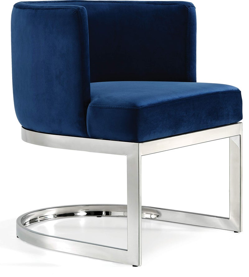 Meridian Furniture Gianna Collection Modern  Contemporary Velvet Upholstered Dining Chair with Polished Chrome Metal Frame 24 W x 22 D x 295 H Navy