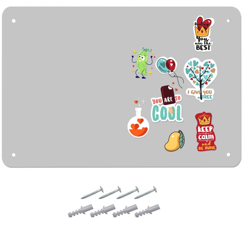 Houseables Magnetic Board Magnet Board for Wall Metal Sheets for Magnets Kids Bulletin Hanging Memo Plate Souvenir Large Display Panel Photo Dry Erase Classroom Decorative Grey 18 x 12