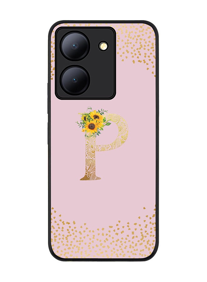 Rugged Black Edge case for Vivo Y27s/ Vivo Y27 5G,Slim fit Flexible Cover - Custom Monogram Initial Letter Floral Mandala Pattern Alphabet - P (Pink)