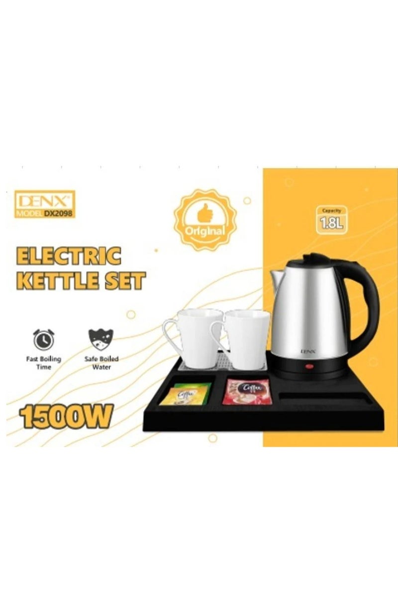 Denx DX2098 1500W Electric Hotel Kettle, Black, 1.8L And Two Cups. - Image 1
