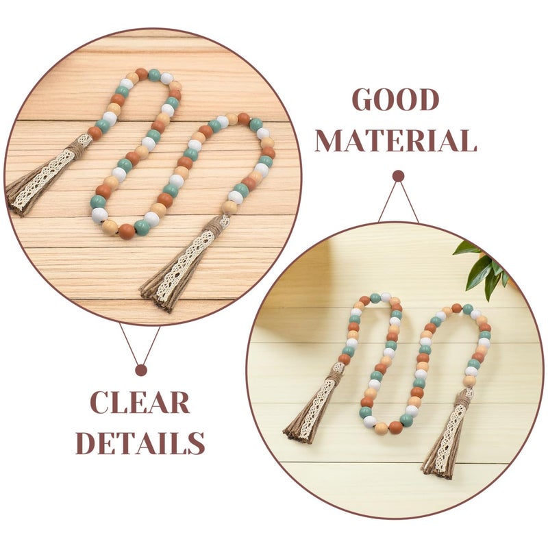 TOPPERFUN Wood Beads Garland with Tassels, 42.4in Farmhouse Rustic Style Colorful Wood Beads String, Large Antique Wooden Prayer, Boho Home Festival Decor Garland Rosary Rope - Image 5