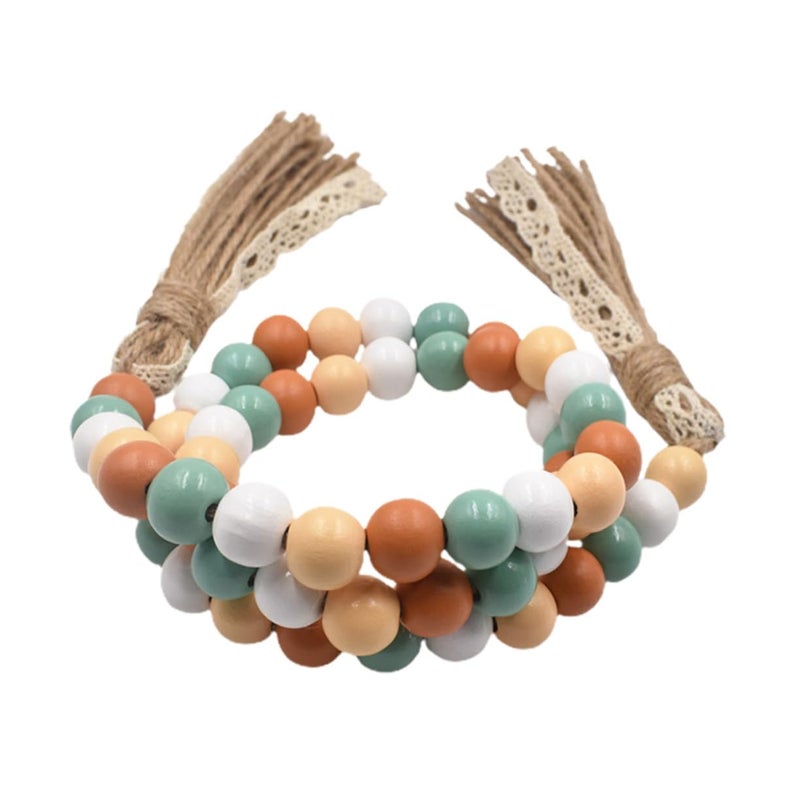 TOPPERFUN Wood Beads Garland with Tassels, 42.4in Farmhouse Rustic Style Colorful Wood Beads String, Large Antique Wooden Prayer, Boho Home Festival Decor Garland Rosary Rope - Image 1