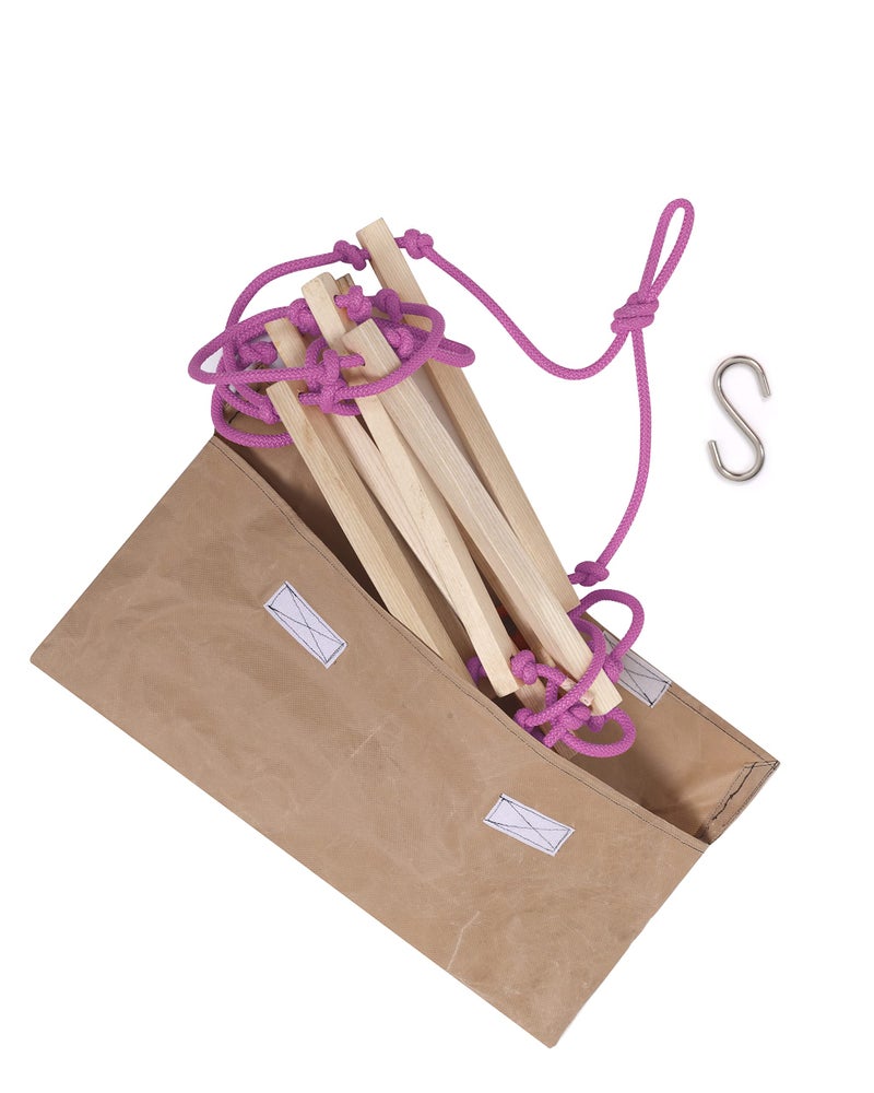 BOFFLE Rope Ladder| Climbing Stairs for Kids | Wooden Scales for Kids for Physical Activity | Indoor Outdoor Games for Kids 3 to 10 Years (Pink) - Image 5