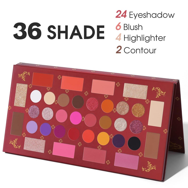 UCANBE Eyeshadow Makeup Palette, 36 Color Matte Shimmer Glitter Eye Shadow Highlighter Contour Blush Powder, High Pigmented Long Lasting Waterproof Pallet for Weddings, Celebrations & Daily Use - Image 2