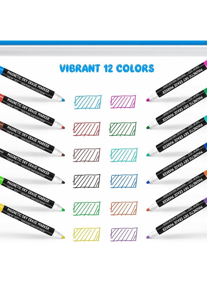 maxtek Magnetic Whiteboard Markers - 12 Count Colorful Fine Tip Dry Erase Markers With Eraser For Kids, Low Odor Thin Markers For Calendar Boards - Image 5