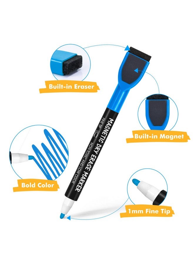 maxtek Magnetic Whiteboard Markers - 12 Count Colorful Fine Tip Dry Erase Markers With Eraser For Kids, Low Odor Thin Markers For Calendar Boards - Image 2