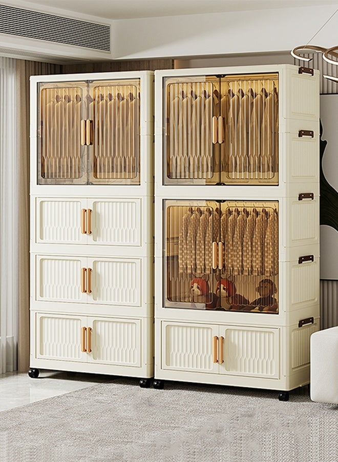 CozyNest 55cm Wide Portable Wardrobe Storage Cabinet with Hanging Rod, Foldable & Stackable Clothes Organizer with Wheels, Reinforced Dustproof Garment Rack for Bedroom, Dorm, Living Room & Office - Image 3