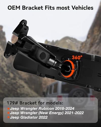 WOLFBOX Model 179 OEM Bracket Fit for 2018-2024 Jeep Wrangler Rubicon, for USB C G840S/G840H/G850/G900/G900PRO/G850PRO/G900 Tripro Mirror Dash Cam - Image 2