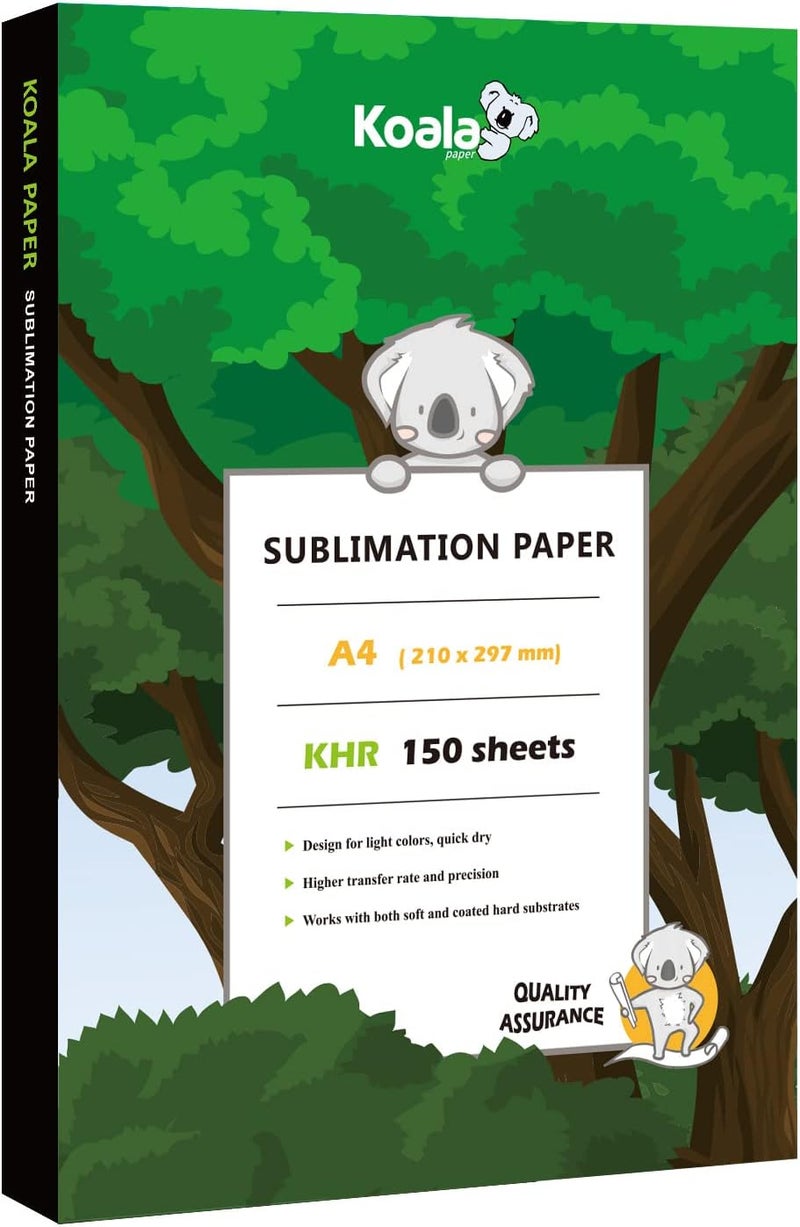 KOALA PAPER ورق السوبليماشن كوالا 150 ورقة 8.3x11.7 بوصة A4 لنقل الحرارة هدايا DIY متوافق مع طابعة السوبليماشن النافثة للحبر 105 جرام - Image 1