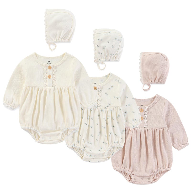 Ecojoy Newborn Baby Girl Bodysuit Baby Clothes Long Sleeve 3 Outfit Bundle Mix Match - Image 1