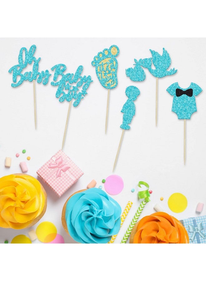 Ephlyn 24Pcs Boy Blue Cake Toppers, It'S A Boy Cupcake Toppers With Swan Onesie Footprint, Baby Shower Theme Party Supplies, Decorations For Kids Boys Birthday Party Cake - Image 3