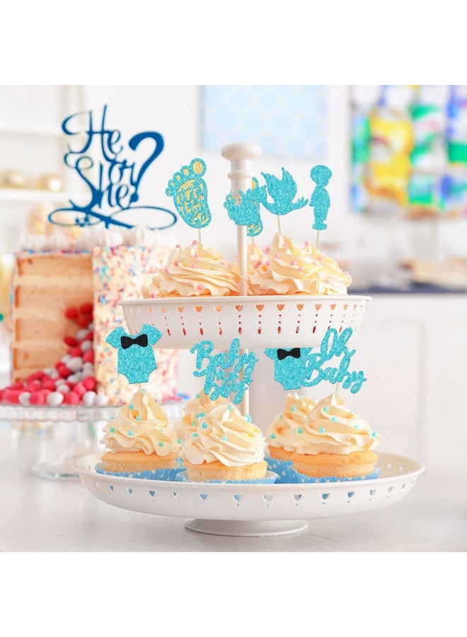 Ephlyn 24Pcs Boy Blue Cake Toppers, It'S A Boy Cupcake Toppers With Swan Onesie Footprint, Baby Shower Theme Party Supplies, Decorations For Kids Boys Birthday Party Cake - Image 5