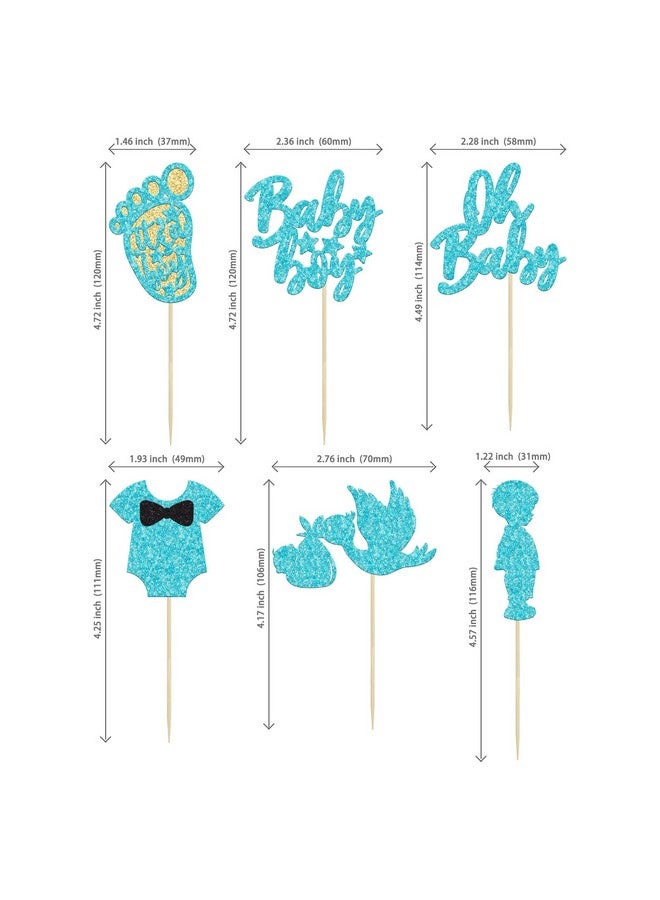 Ephlyn 24Pcs Boy Blue Cake Toppers, It'S A Boy Cupcake Toppers With Swan Onesie Footprint, Baby Shower Theme Party Supplies, Decorations For Kids Boys Birthday Party Cake - Image 2