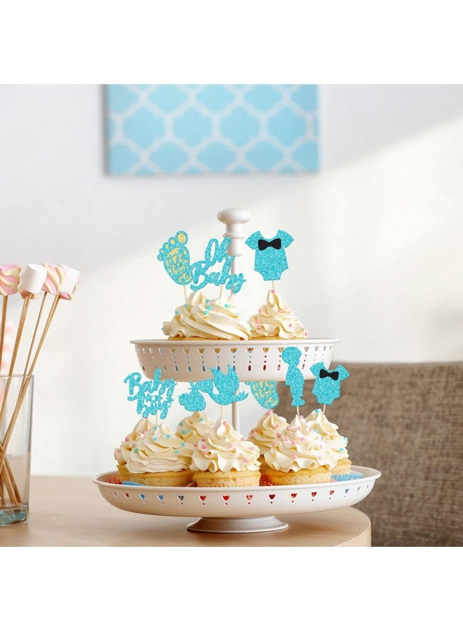 Ephlyn 24Pcs Boy Blue Cake Toppers, It'S A Boy Cupcake Toppers With Swan Onesie Footprint, Baby Shower Theme Party Supplies, Decorations For Kids Boys Birthday Party Cake - Image 4