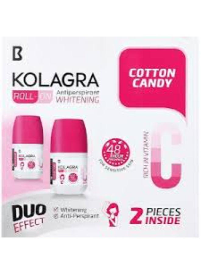 Kolagra 48H White Cotton Candy Scent Roll-On 1+1
