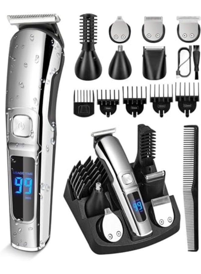 SKY-TOUCH Beard Trimmer & Hair Clipper for Men, 13-Piece All-in-One Grooming Kit, Electric Shaver, Nose & Ear Trimmer, Rechargeable Cord/Cordless Haircutting Set with Storage Base Gifts for Men(Black) - Image 1
