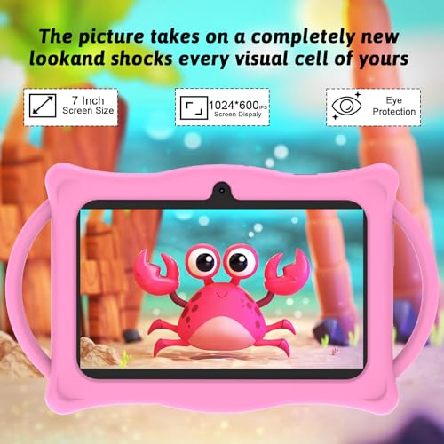 Aheadlink Android Kids Tablet 7 inch Tablets for Kids, 4GB RAM 32GB ROM Quad Core Toddler Tablet with Shockproof Case, Parental Control, WiFi, Bluetooth, 3000mAh Battery, Dual Camera, Educational, Game, Pink - Image 2