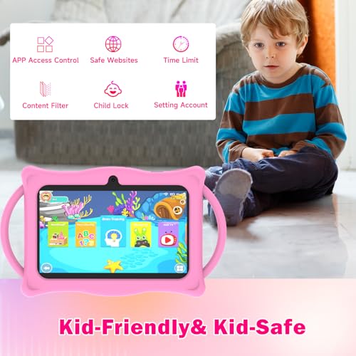 Aheadlink Android Kids Tablet 7 inch Tablets for Kids, 4GB RAM 32GB ROM Quad Core Toddler Tablet with Shockproof Case, Parental Control, WiFi, Bluetooth, 3000mAh Battery, Dual Camera, Educational, Game, Pink - Image 4