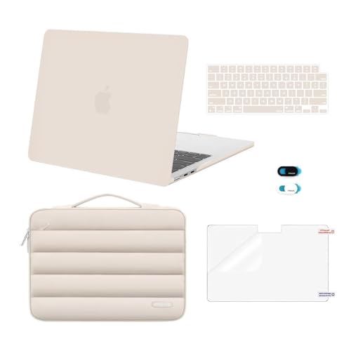 MOSISO Compatible with MacBook Air 13 inch Case 2025 2024 2023 2022 M4 A3240 M3 A3113 M2 A2681, Hard Case&Puffy Bag&Keyboard Cover&Webcam Cover&Screen Film for MacBook Air 13.6 inch Case, Sand - Image 1