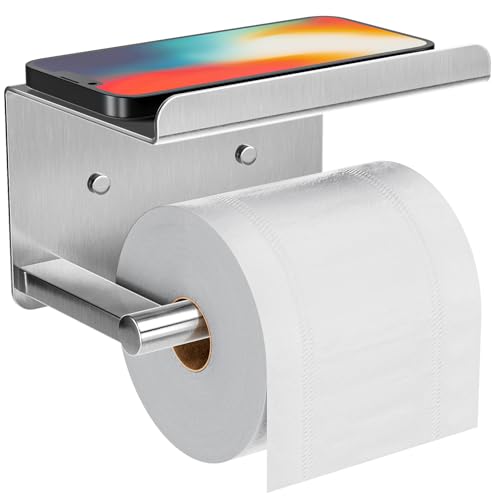 susswiff Self-Adhesive Toilet Paper Roll Holder - Wall Mount Or Adhesive Toilet Paper Holder with Shelf,Toilet Roll Holder, Tissue Holder for Bathroom,Wall Toilet Paper Holder, Stainless Steel,Chrome - Image 1