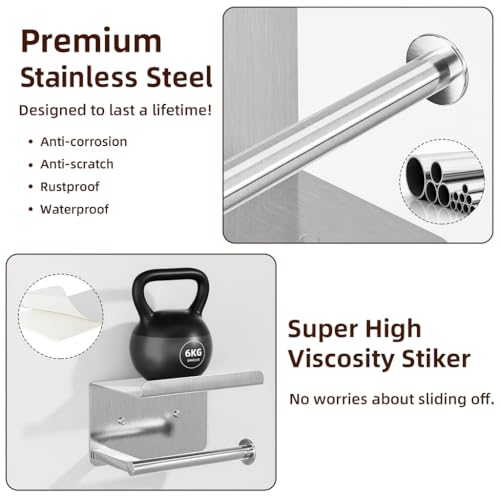 susswiff Self-Adhesive Toilet Paper Roll Holder - Wall Mount Or Adhesive Toilet Paper Holder with Shelf,Toilet Roll Holder, Tissue Holder for Bathroom,Wall Toilet Paper Holder, Stainless Steel,Chrome - Image 5