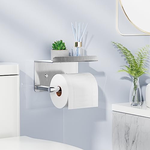 susswiff Self-Adhesive Toilet Paper Roll Holder - Wall Mount Or Adhesive Toilet Paper Holder with Shelf,Toilet Roll Holder, Tissue Holder for Bathroom,Wall Toilet Paper Holder, Stainless Steel,Chrome - Image 2