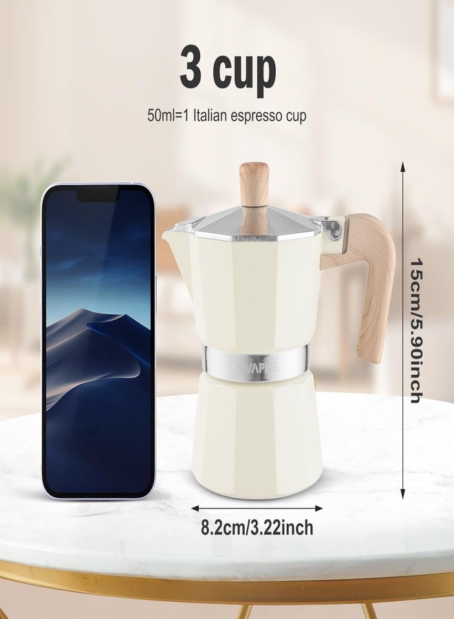 Sivaphe Aluminum Moka Pot 3 Espresso Cups, Percolator Espresso and Coffee Maker, Portable Stovetop Italian and Cuban Café Brewer for Home and Camping White - Image 2