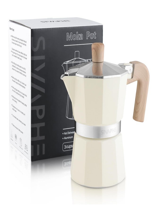 Sivaphe Aluminum Moka Pot 3 Espresso Cups, Percolator Espresso and Coffee Maker, Portable Stovetop Italian and Cuban Café Brewer for Home and Camping White - Image 1