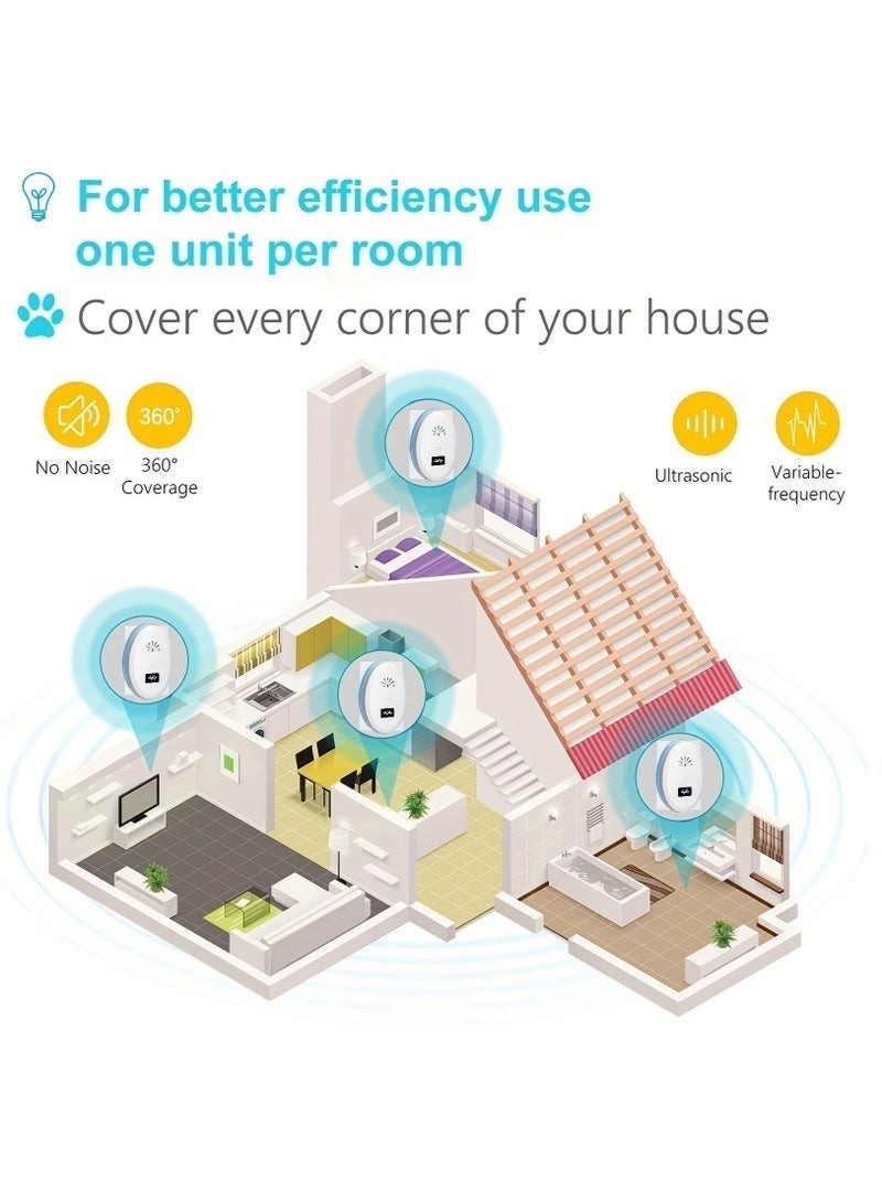 كيلا عبوتان من جهاز طرد الحشرات بالموجات فوق الصوتية، جهاز طارد فئران مطور، جهاز طارد حشرات إلكتروني، مصائد فئران تعمل بالموجات فوق الصوتية للاستخدام الداخلي في المنزل والمستودع والمطبخ، جهاز طارد للعناكب للاستخدام الداخلي في المنزل - Image 5