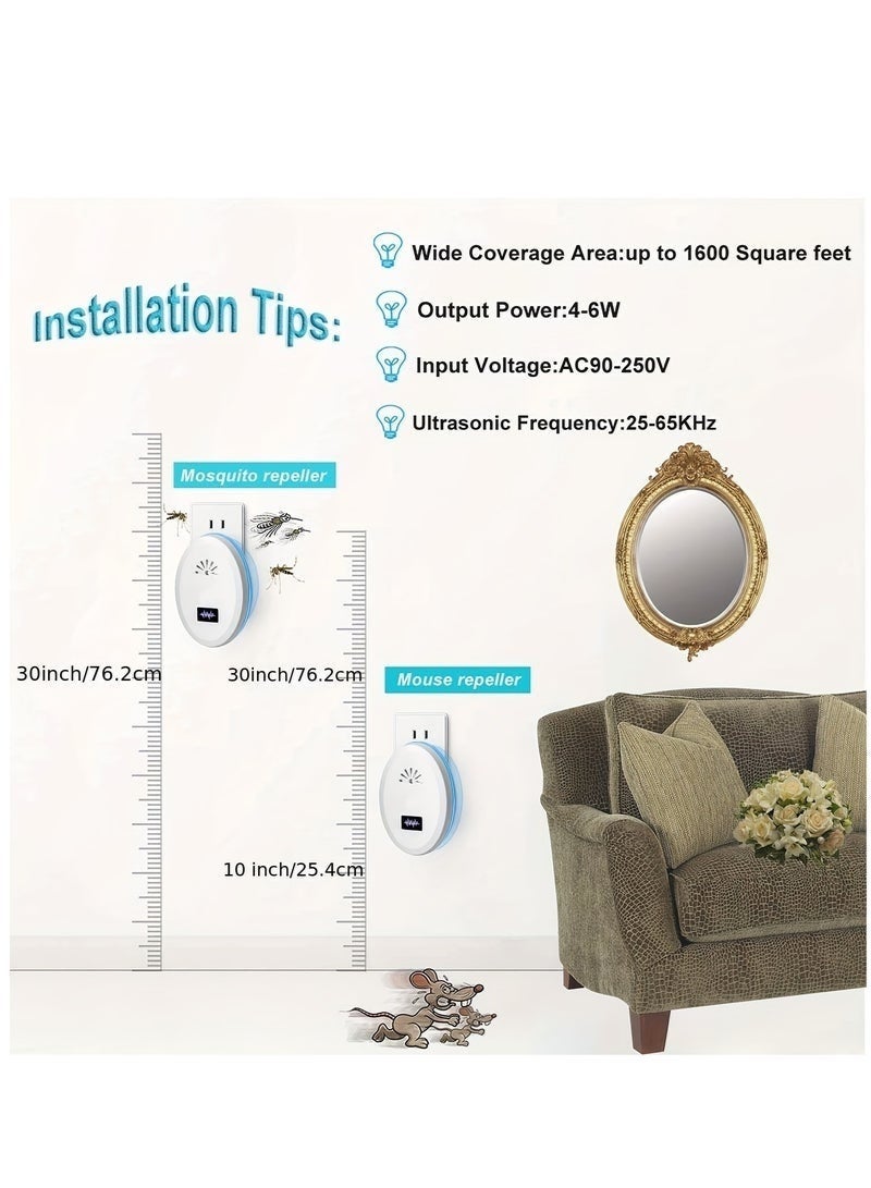 كيلا عبوتان من جهاز طرد الحشرات بالموجات فوق الصوتية، جهاز طارد فئران مطور، جهاز طارد حشرات إلكتروني، مصائد فئران تعمل بالموجات فوق الصوتية للاستخدام الداخلي في المنزل والمستودع والمطبخ، جهاز طارد للعناكب للاستخدام الداخلي في المنزل - Image 4