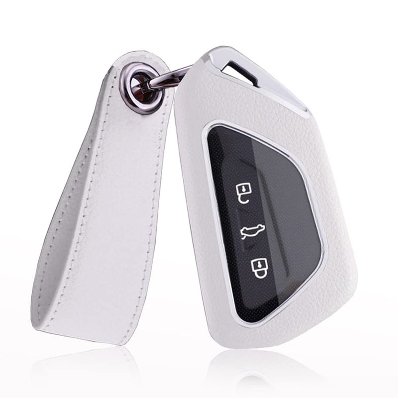 SANRILY 345 Buttons Key Fob Cover for VW ID4 ID3 Golf 8 2020 Skoda Octavia Seat Leon MK4 Tarraco Ateca Keyless Keychain Holder Full Protection Smart Key Case Shell White
