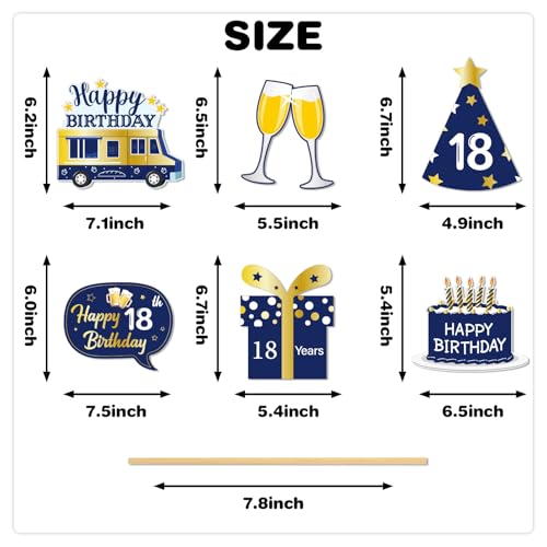 Helewilk 18th Birthday Photo Booth Props - 34Pcs Blue & Gold Party Supplies for Boys Men - 18th Birthday Party Table Centerpiece Decorations Cheers to 18 Years Old Toppers Photo Booth - Image 3