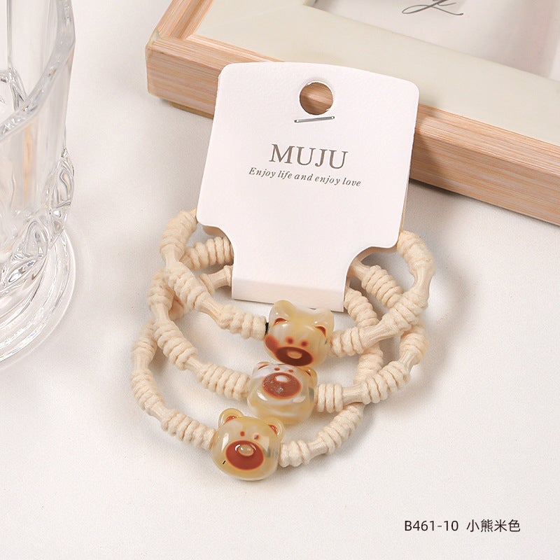 Loquat Sweet Cloud Pattern Cartoon Hair Ties 3-Pack 10#bear beige (3 cards)