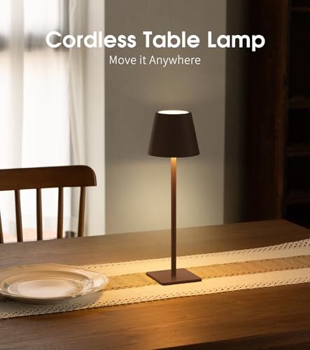 UME 3 Pack Cordless Table Lamp Battery Operated Lamp Portable Waterproof Rechargeable Table Lamp w 3 Color Temps Stepless Dimming for Dinner Desk Cafe Outdoor Matte Brown - Image 3