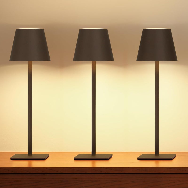 UME 3 Pack Cordless Table Lamp Battery Operated Lamp Portable Waterproof Rechargeable Table Lamp w 3 Color Temps Stepless Dimming for Dinner Desk Cafe Outdoor Matte Brown - Image 2