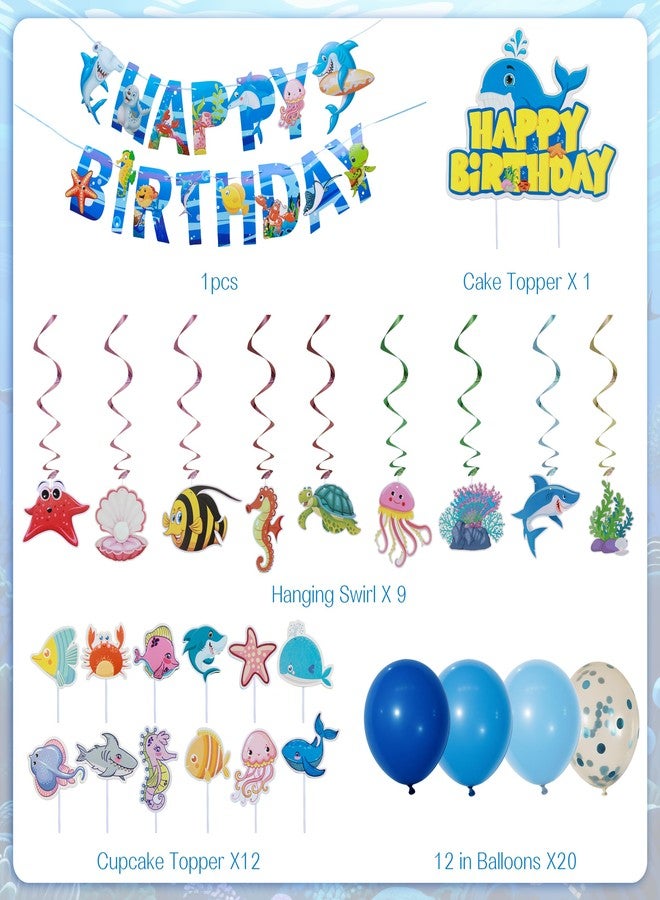 J6&H6 Under the sea Birthday Party Decorations,Include Hanging Banner Hanging Swirl Balloons and Cake covers Party Supplies,Under the sea Themed Party Decorations - Image 2