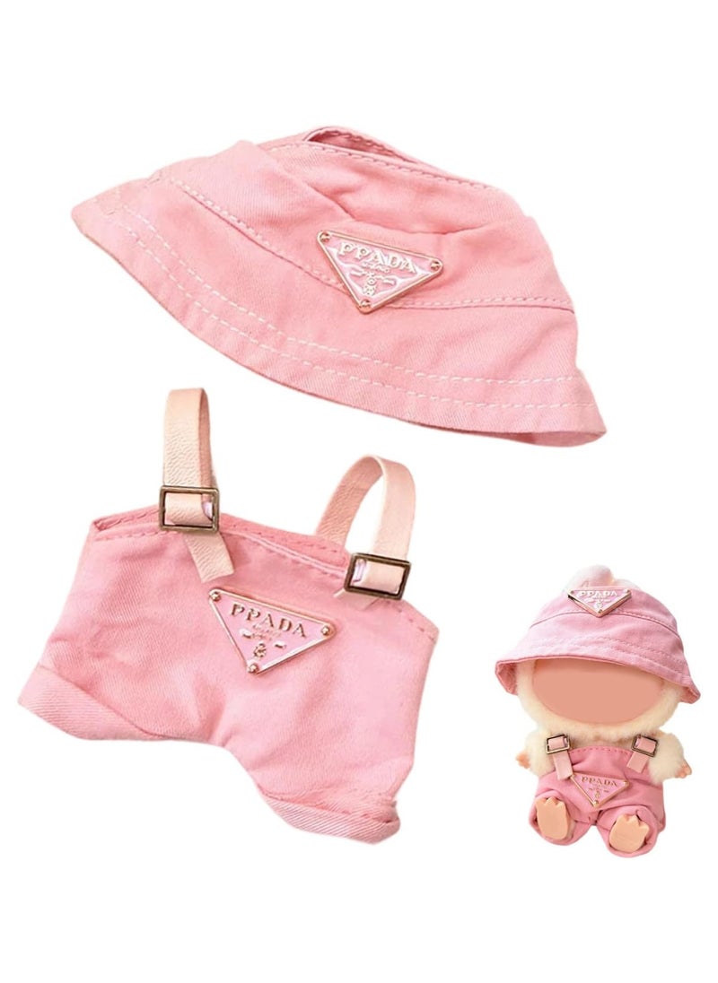 BRIXSPARK Clothes for Labubu(No Doll,Just Clothes) , Hat & Overalls Set for Labubu Clothes 15cm/17cm Doll Accessories Suit, Doll Outfit Stylish Doll Clothes for Doll. 