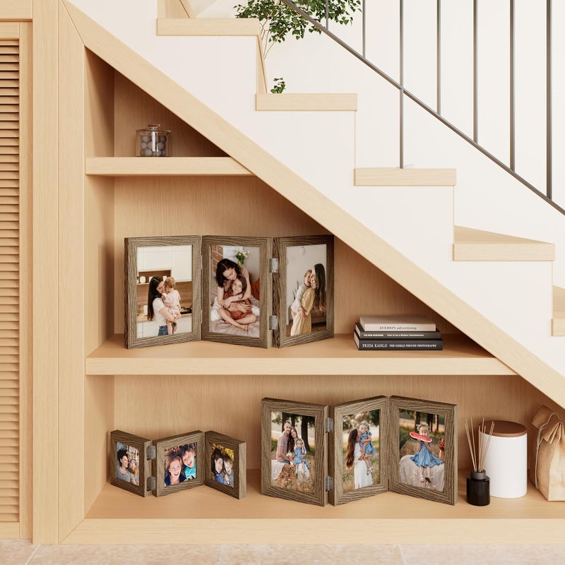 decorUhome Triple 5x7 Picture Frame Vertical, Engineered Wood Trifold Photo Frame with Plexiglass for Tabletop Display, 5x7, Oak - Image 5