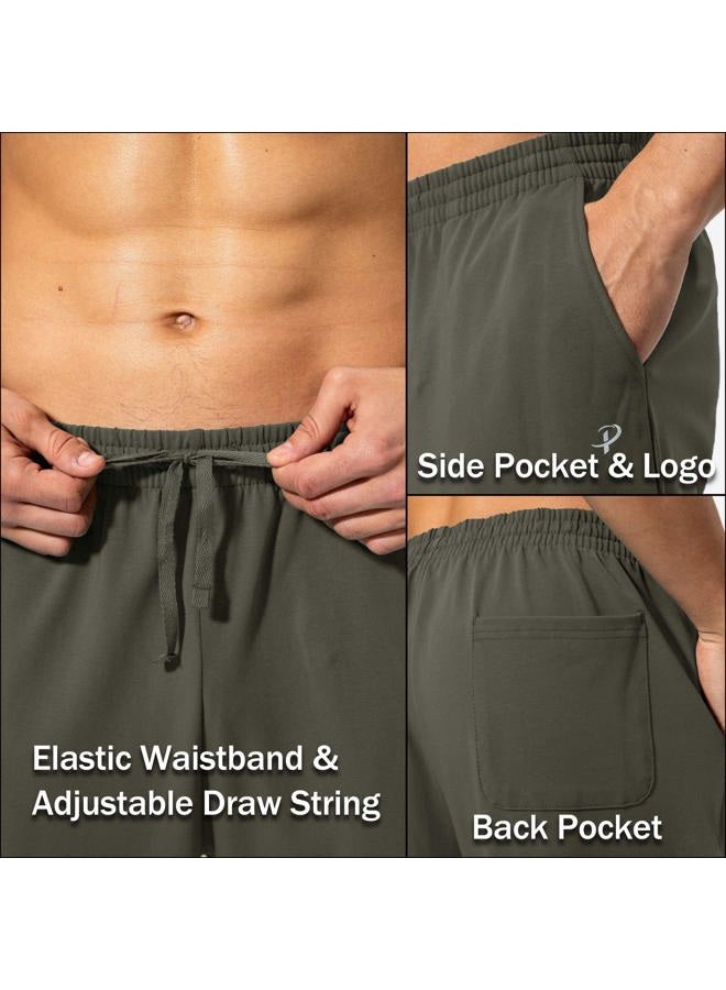 Pudolla Men's Cotton Yoga Sweatpants Athletic Lounge Pants Open Bottom Casual Jersey Pants for Men with Pockets, Olive, L - Image 5