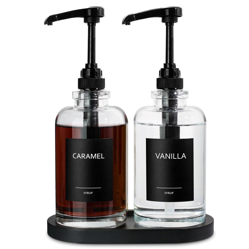 Alpiriral موزع شراب القهوة لبار القهوة زجاجة موزع شراب بسعة 14 أونصة مضخة موزع شراب القهوة لمحطة القهوة 169 أونصة سائلة زجاجات شراب القيقب لمنظم بار القهوة