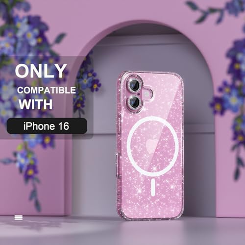 Choiche for iPhone 16 Case Magnetic, Women Clear Glitter Bling Sparkly Case, [2xDiamond Camera Lens Protectors] [2xTempered Glass Screen Protectors] [Compatible MagSafe] 6.1" (Glitter Clear) - Image 2