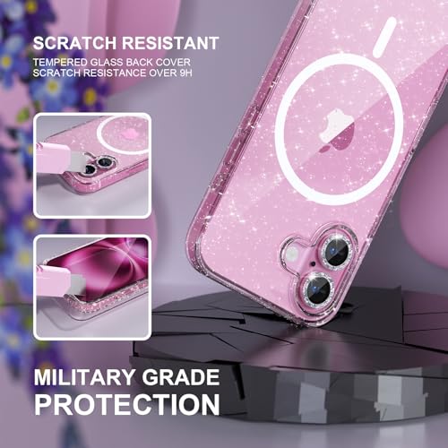 Choiche for iPhone 16 Case Magnetic, Women Clear Glitter Bling Sparkly Case, [2xDiamond Camera Lens Protectors] [2xTempered Glass Screen Protectors] [Compatible MagSafe] 6.1" (Glitter Clear) - Image 5