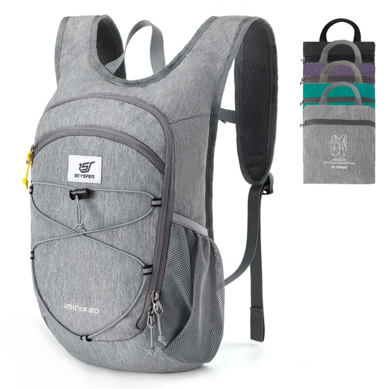 SKYSPER 20L Foldable Hiking Backpack Lightweight Packable Travel Daypack with Chest Strap Small Outdoor Folding Back Pack Collapsible Bag for Women Men (Grey) - Image 1
