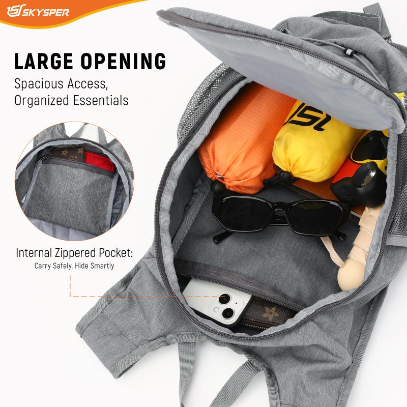 SKYSPER 20L Foldable Hiking Backpack Lightweight Packable Travel Daypack with Chest Strap Small Outdoor Folding Back Pack Collapsible Bag for Women Men (Grey) - Image 2