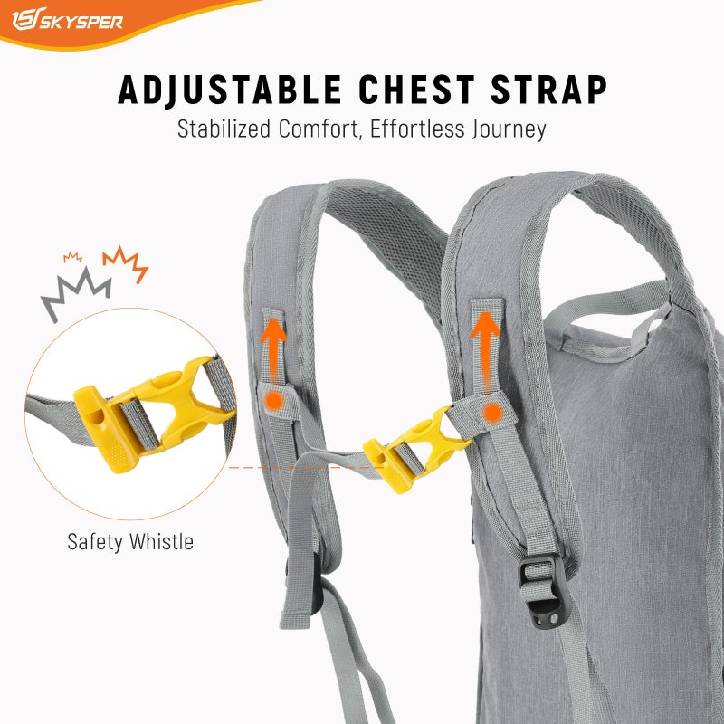 SKYSPER 20L Foldable Hiking Backpack Lightweight Packable Travel Daypack with Chest Strap Small Outdoor Folding Back Pack Collapsible Bag for Women Men (Grey) - Image 4