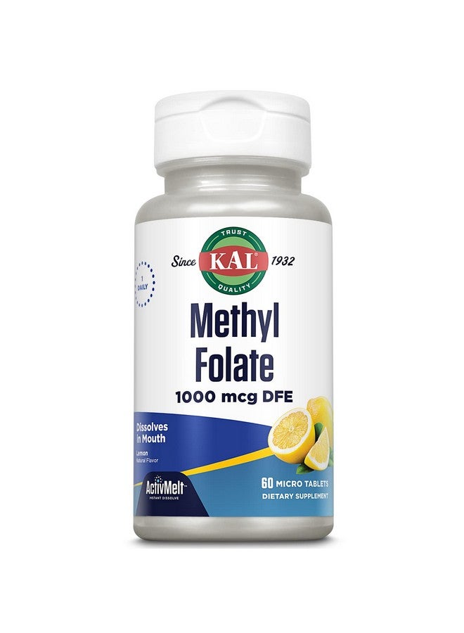 KAL Methyl Folate 1000 mcg, 5-MTHF Active Form, Folic Acid Supplement, Heart Health, Prenatal, Mood and Brain Support, Vegetarian, Natural Lemon ActivMelt, 60-Day Guarantee, 60 Serv, 60 Micro Tablets - Image 1