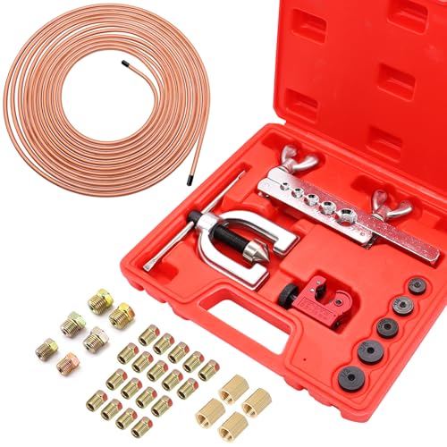 Eoppen 25 ft 3/16inch Copper Coated Brake Line Kit(Includes 24 Fittings and 4 Unions) with Double & Single Flaring Tool Kit - Image 1